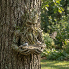 Bird Feeder Bowl Sculptural Tree Face Weather-Resistant Resin