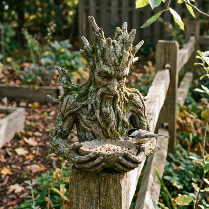 Bird Feeder Bowl Sculptural Tree Face Weather-Resistant Resin