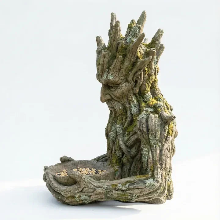 Bird Feeder Bowl Sculptural Tree Face Weather-Resistant Resin