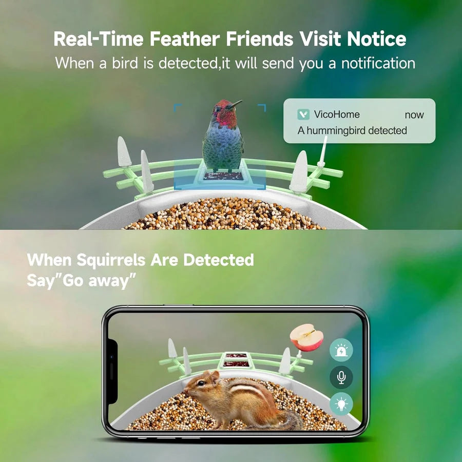 Bird Feeder Camera 1080p HD Solar & AI ID