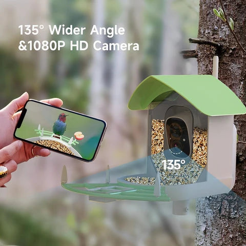 Bird Feeder Camera 1080p HD Solar-Powered AI Species ID