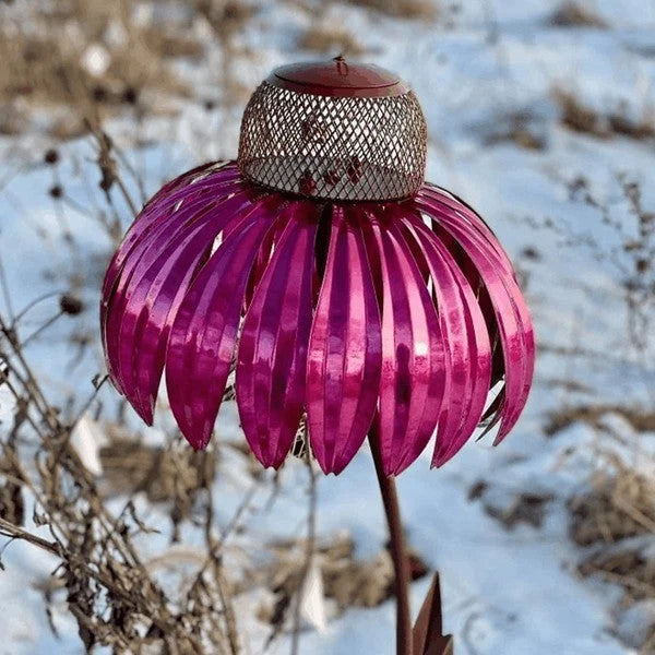 Bird Feeder Coneflower Design Weather-Resistant Metal
