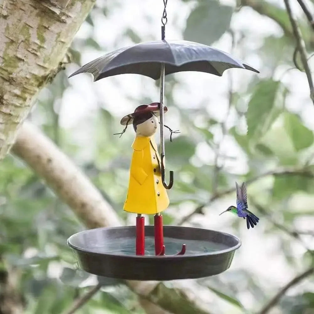 Bird Feeder Powder-Coated Metal Raincoat Silhouette
