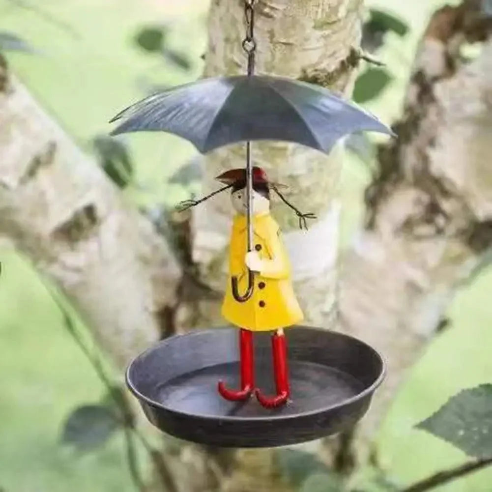 Bird Feeder Powder-Coated Metal Raincoat Silhouette