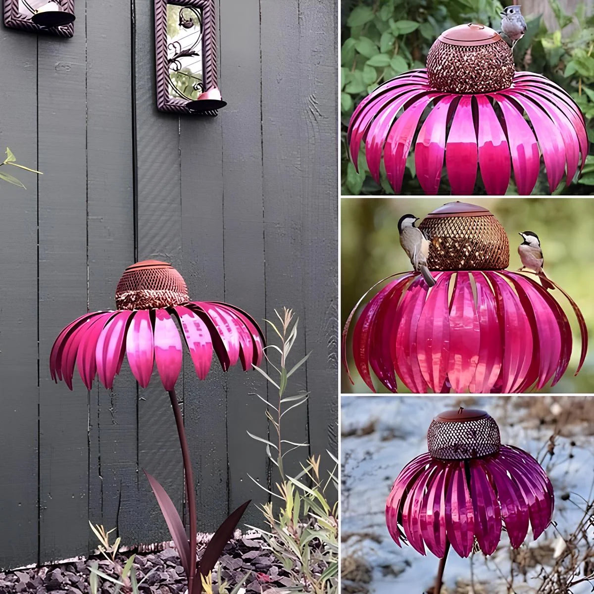 Bird Feeder Station Sunflower Design Weather-Resistant Metal
