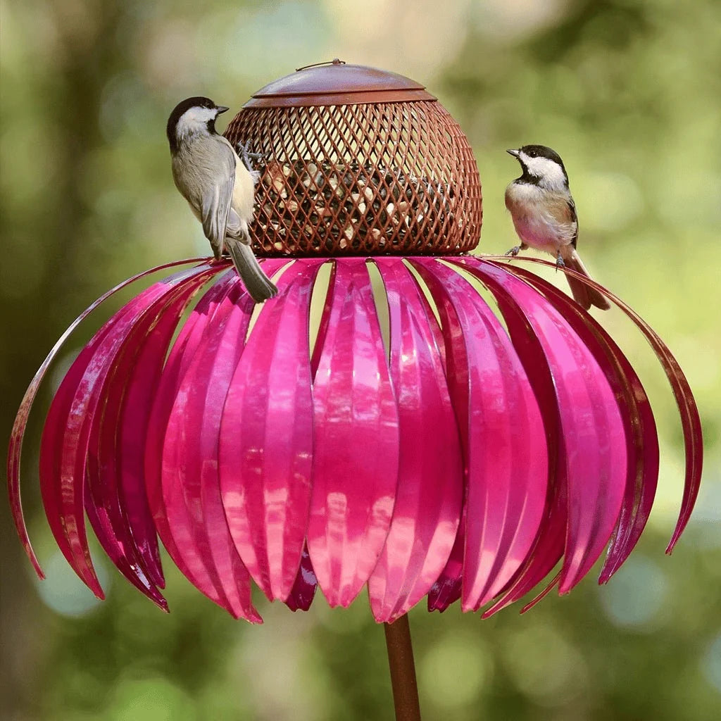 Bird Feeder Station Sunflower Design Weather-Resistant Metal