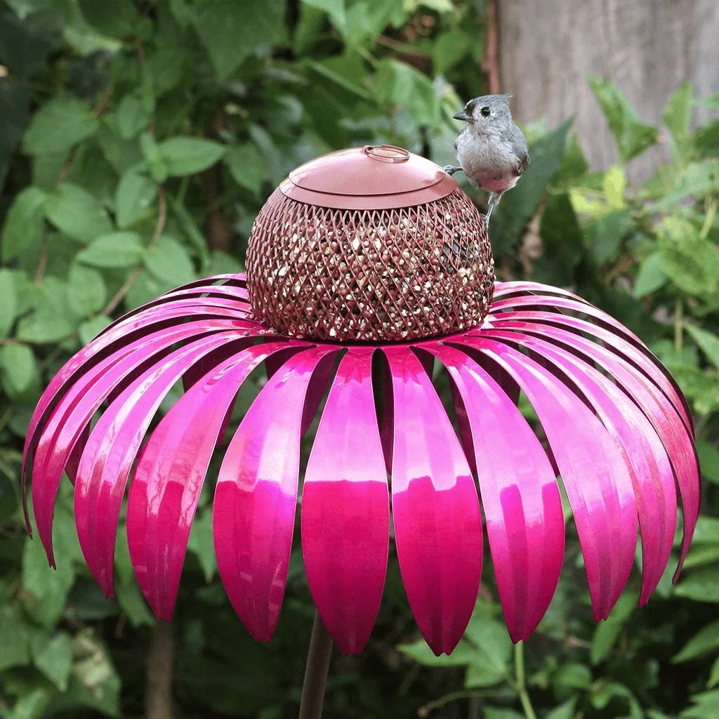 Bird Feeder Station Sunflower Design Weather-Resistant Metal