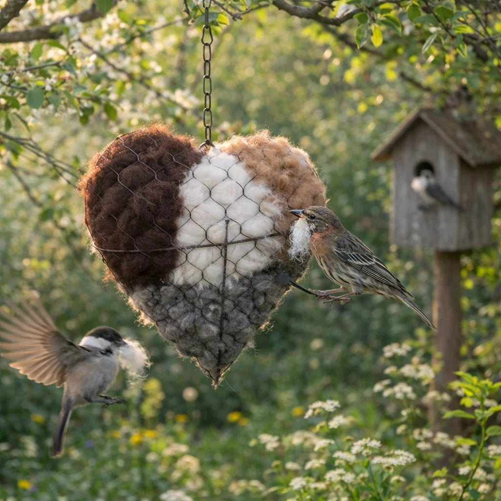 Bird Nesting Material Holder Alpaca Fiber Heart-Shaped Hanging
