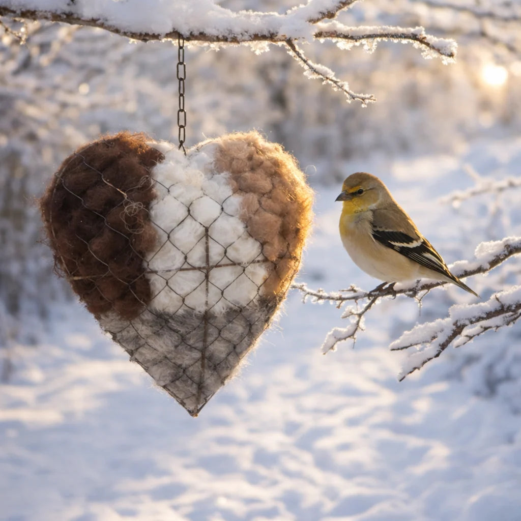 Bird Nesting Material Holder Alpaca Fiber Heart-Shaped Hanging