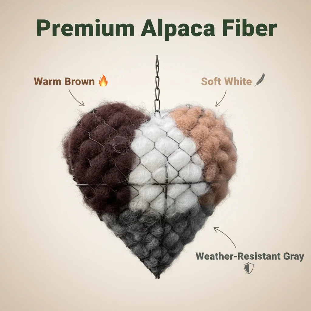 Bird Nesting Material Holder Alpaca Fiber Heart-Shaped Hanging