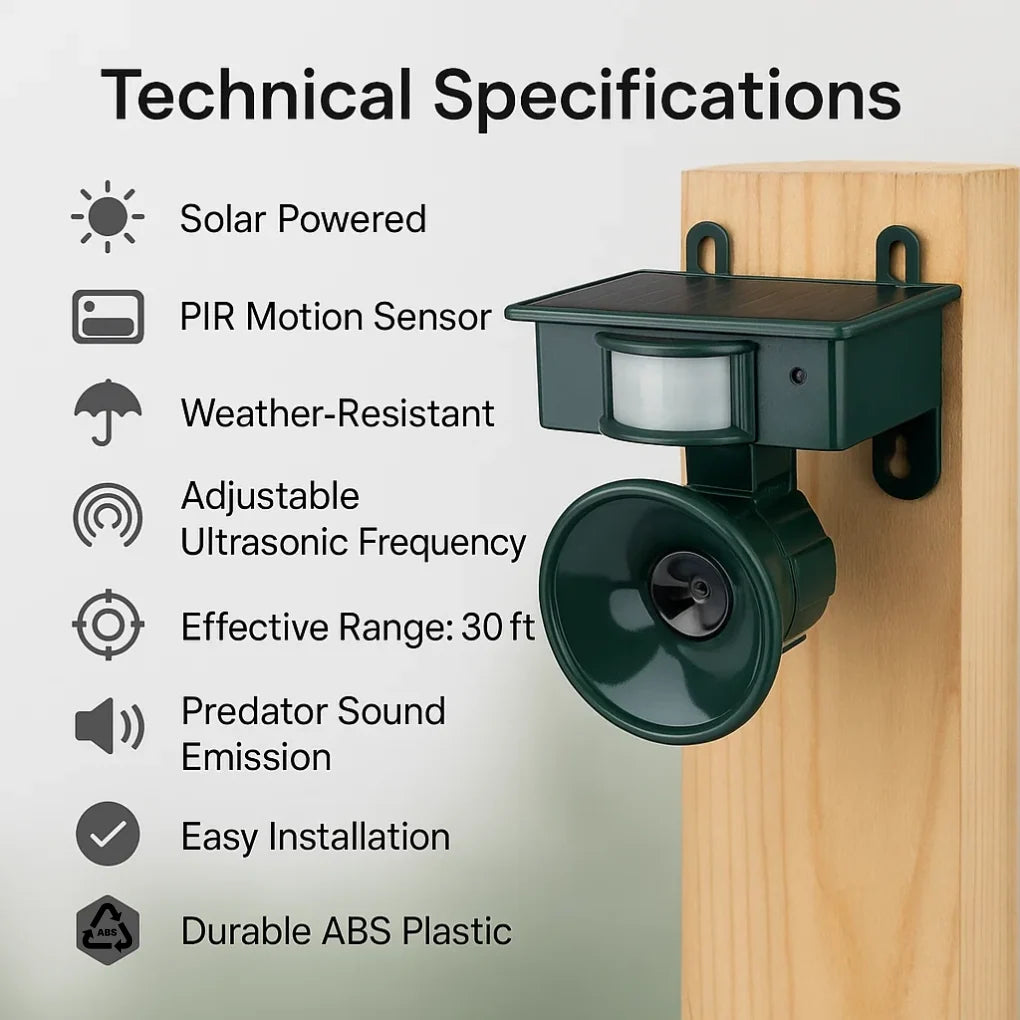 Bird Repeller Motion-Activated Ultrasonic Weather-Resistant