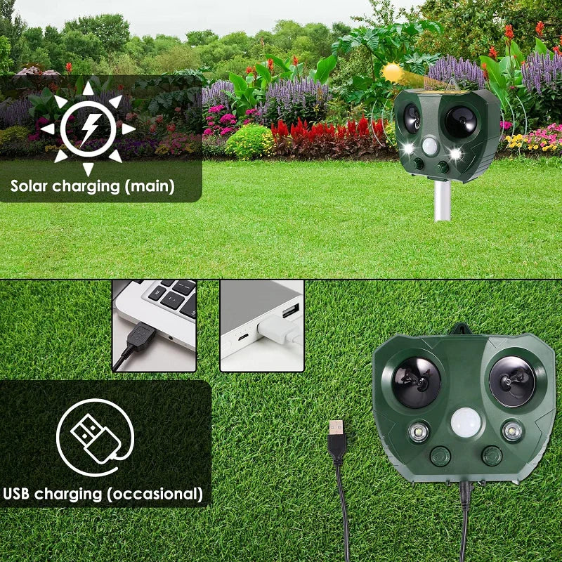 Bird Repeller Ultrasonic & LED Solar USB Rechargeable
