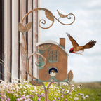 Birdhouse Sculptural Metal Weather-Resistant Garden Stake