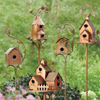 Birdhouse Sculptural Metal Weather-Resistant Garden Stake