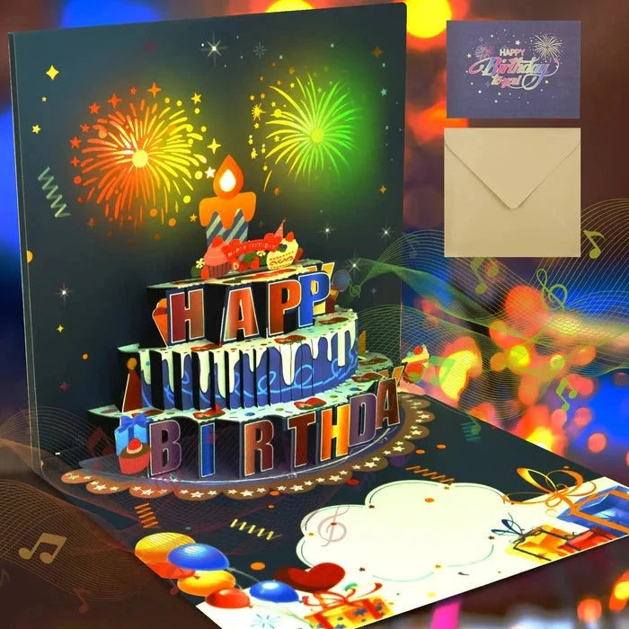 Birthday Card 3D Pop-Up Cake LED Lights & Music