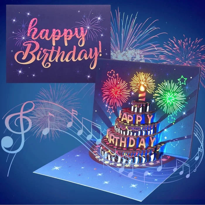 Birthday Card 3D Pop-Up Cake LED Lights & Music