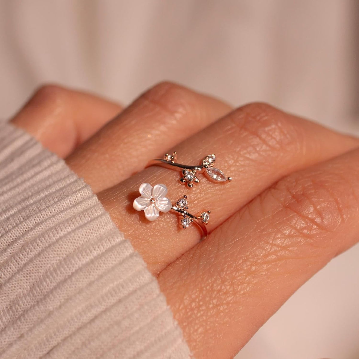 Birthstone Ring Adjustable Floral Cubic Zirconia