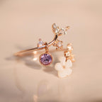 Birthstone Ring Adjustable Floral Cubic Zirconia