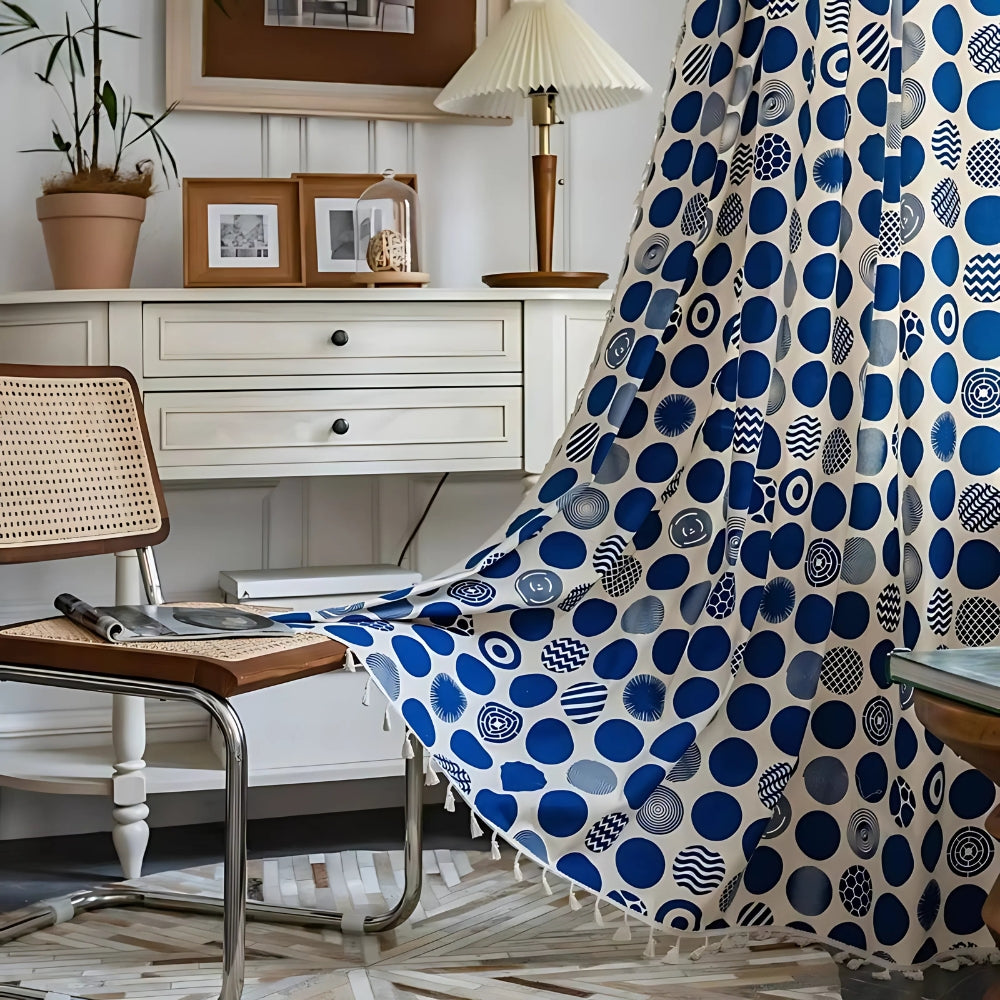 Blackout Microfiber Retro Polka Dot Window Curtain (Machine Washable)