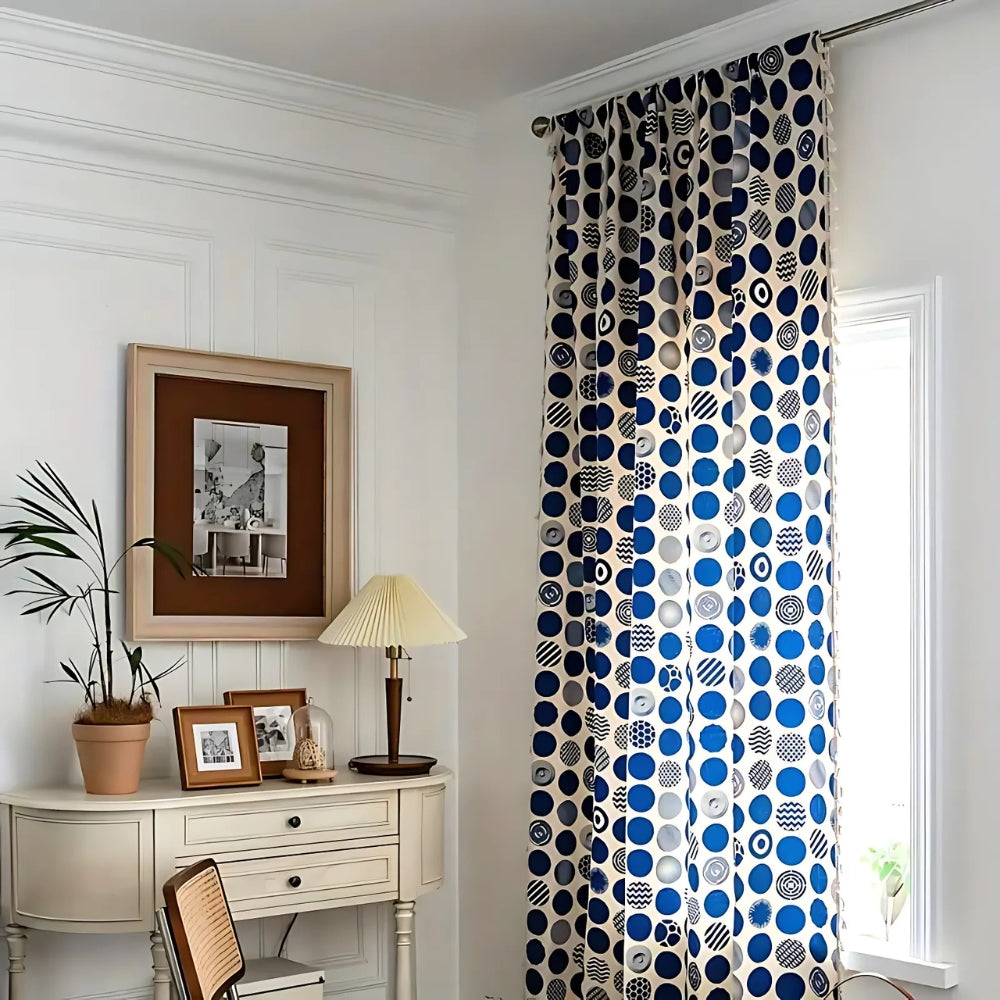Blackout Microfiber Retro Polka Dot Window Curtain (Machine Washable)