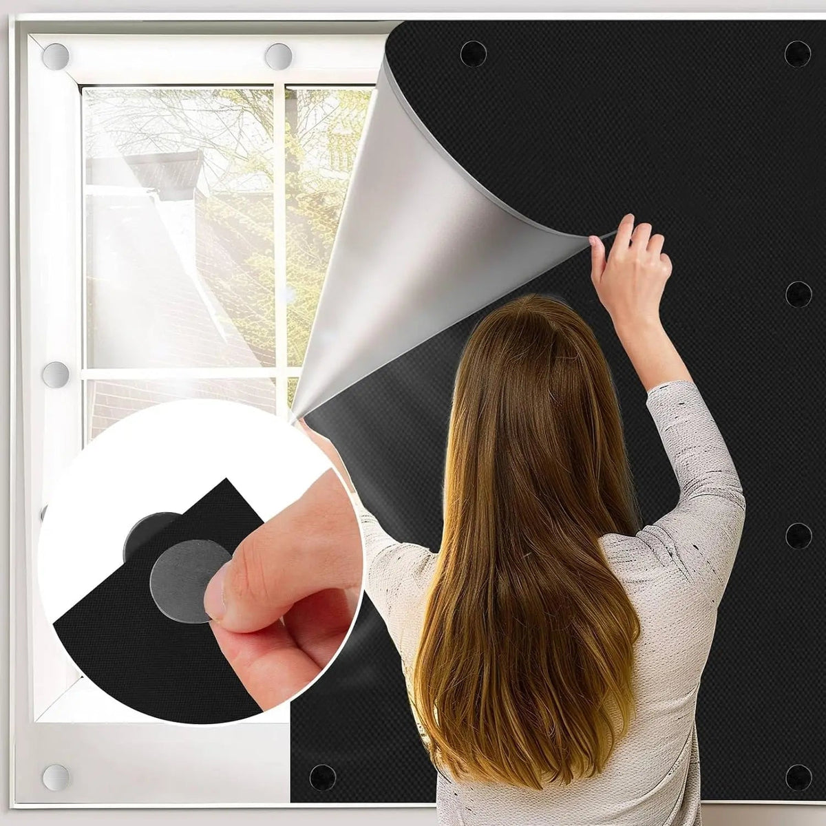 Blackout Window Shade Triple-Weave Polyester Magnetic Edges & Suction