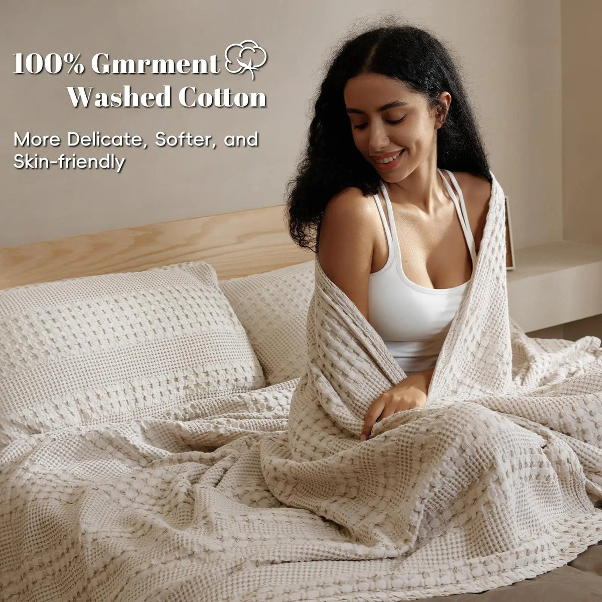 Blanket 100% Cotton Waffle Weave Lightweight Breathable