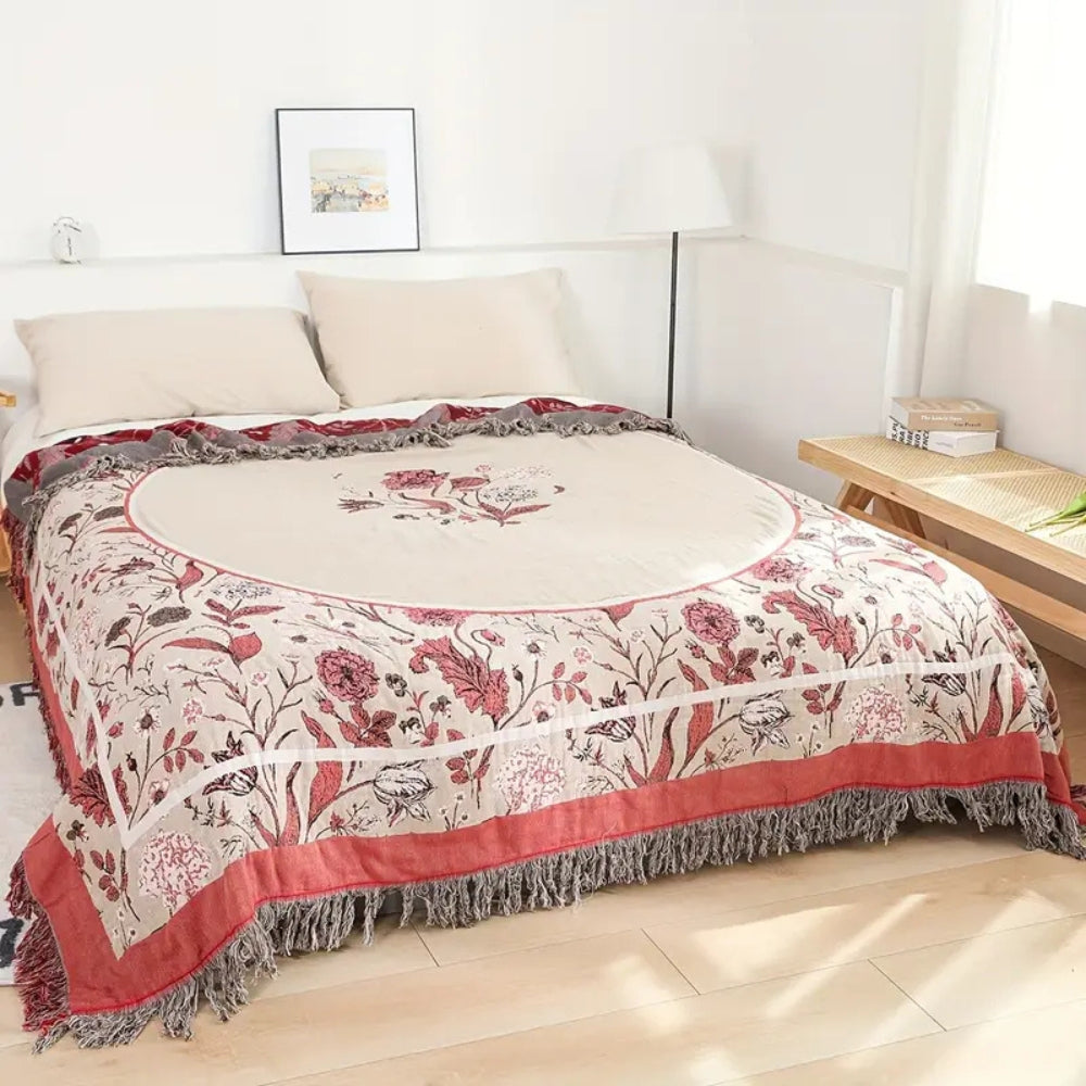 Blanket Cotton Gauze Breathable Jacquard Tassel Trim