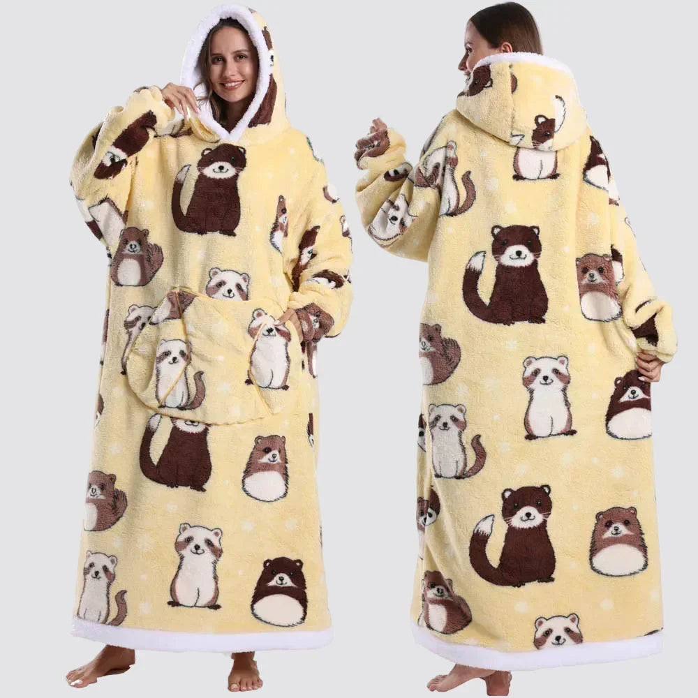 Blanket Hoodie Oversized Knee-Length Large Hood & Machine Washable