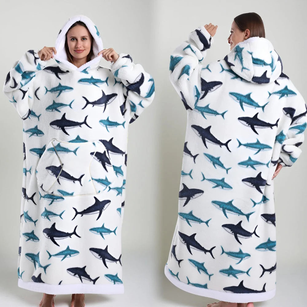 Blanket Hoodie Oversized Knee-Length Large Hood & Machine Washable