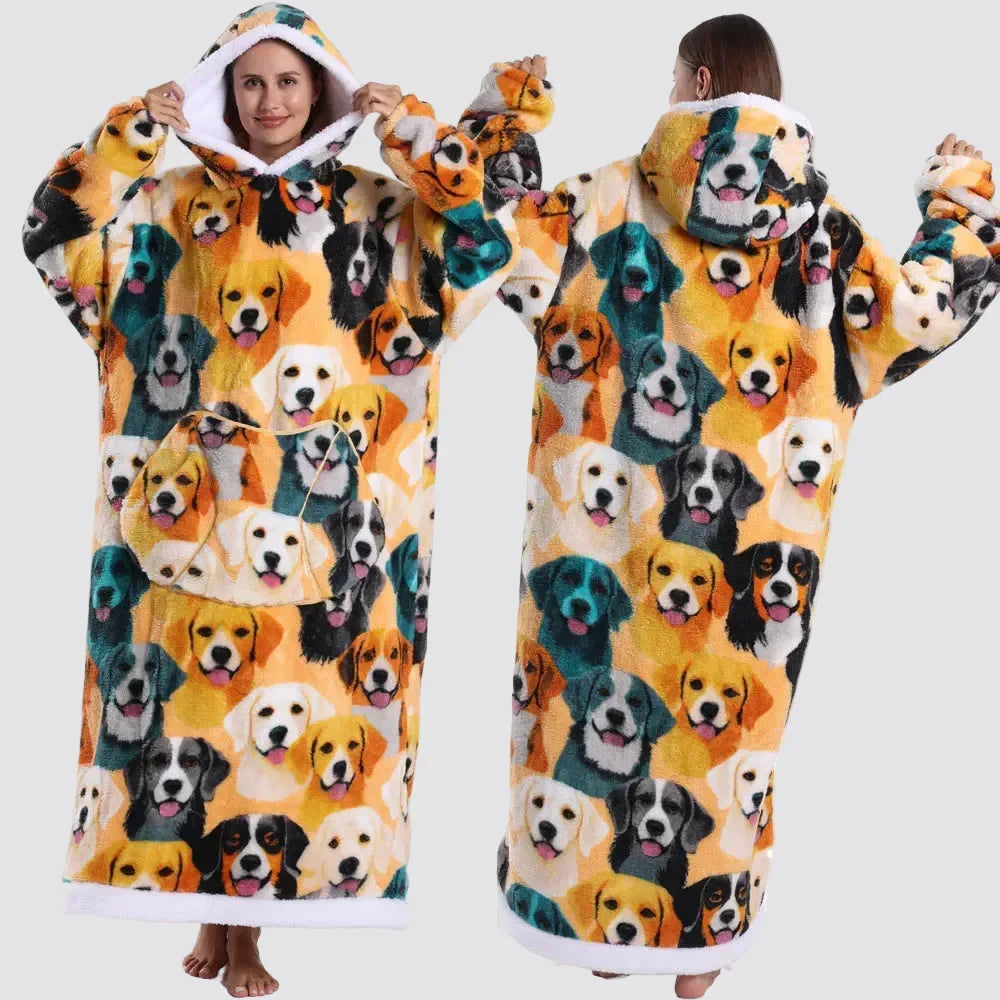 Blanket Hoodie Oversized Knee-Length Large Hood & Machine Washable