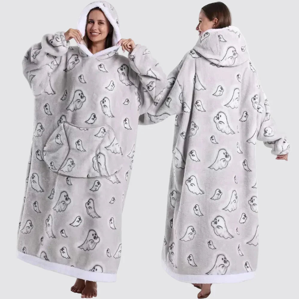 Blanket Hoodie Oversized Knee-Length Large Hood & Machine Washable