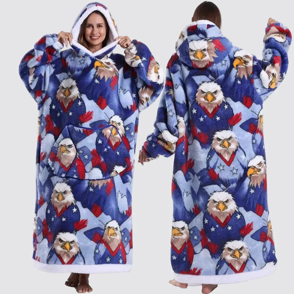 Blanket Hoodie Oversized Knee-Length Large Hood & Machine Washable
