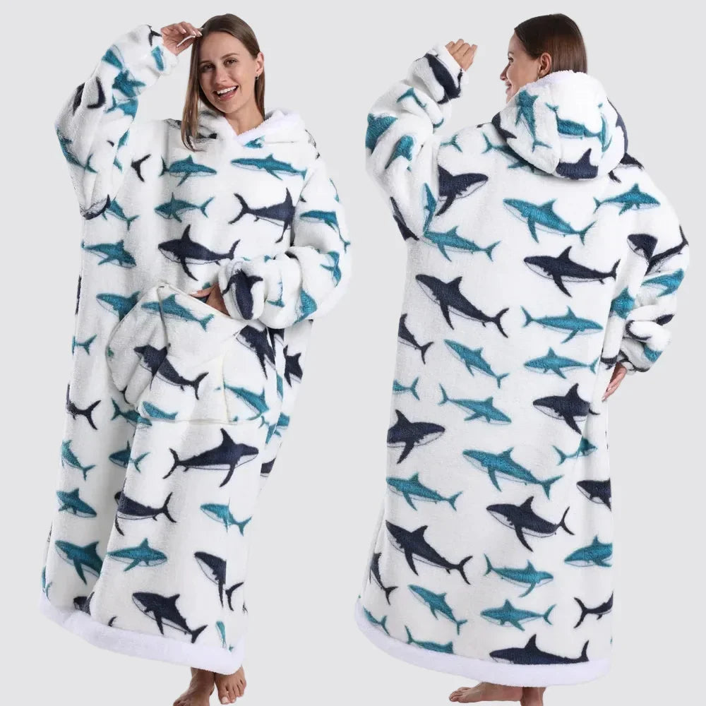 Blanket Hoodie Oversized Knee-Length Large Hood & Machine Washable