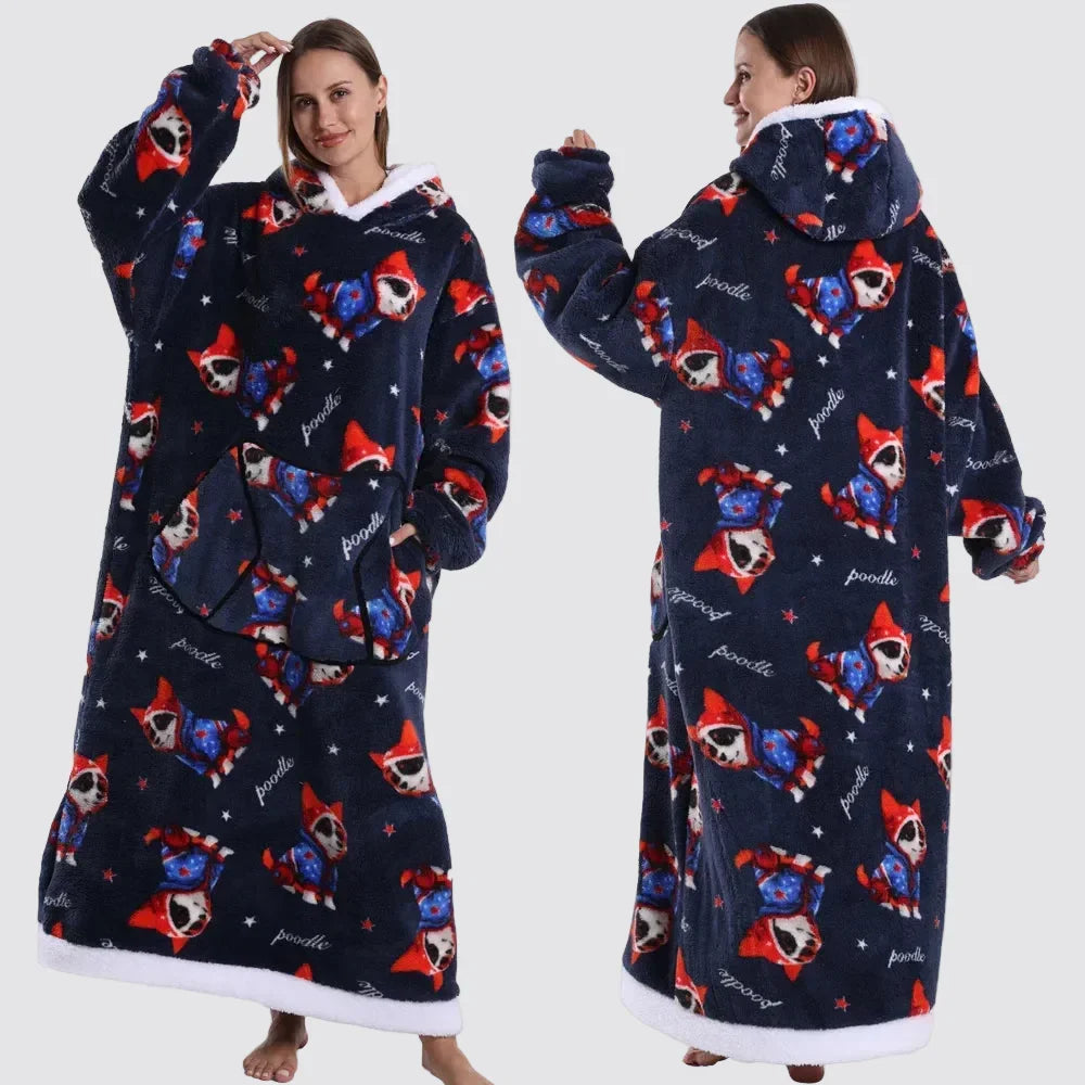 Blanket Hoodie Oversized Knee-Length Large Hood & Machine Washable