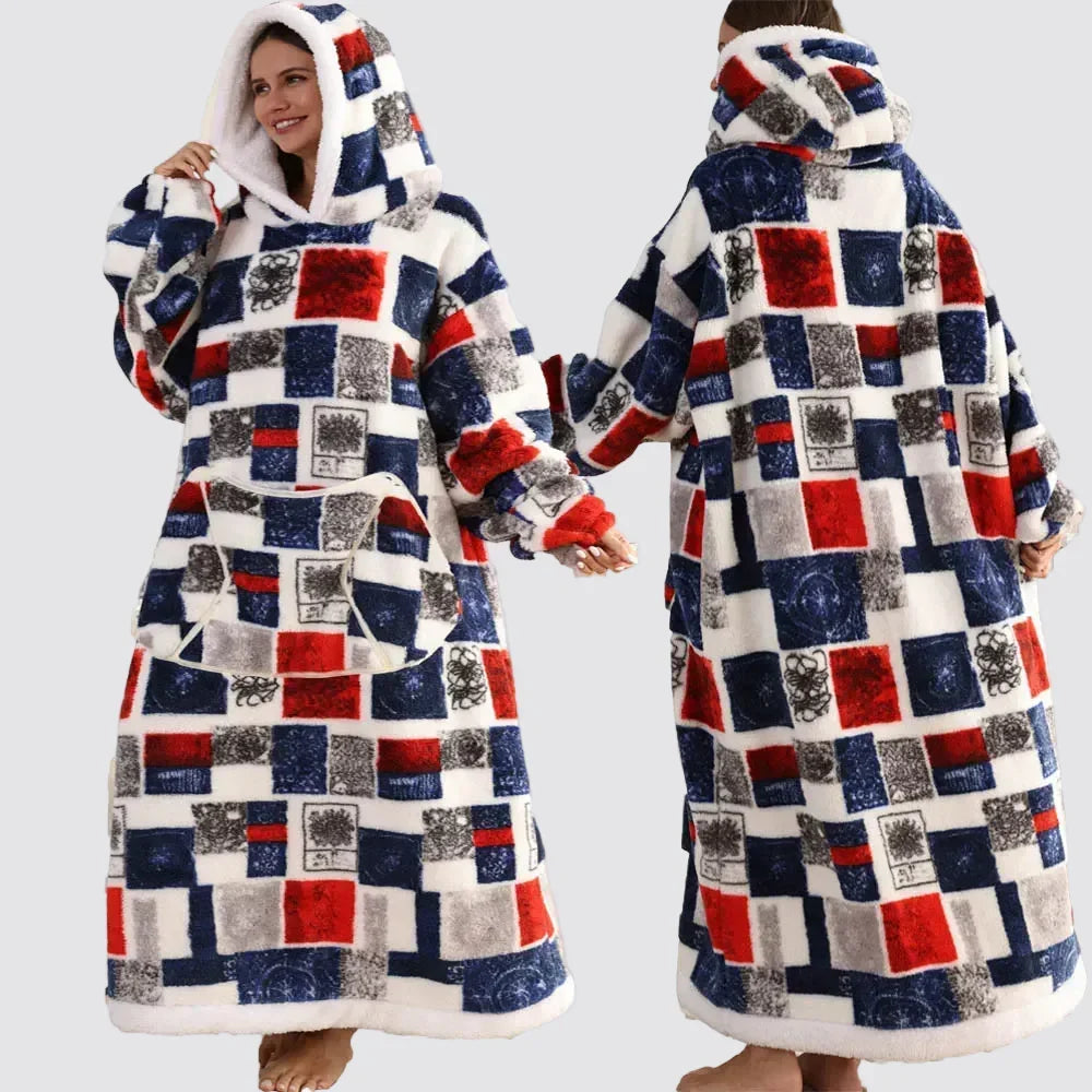 Blanket Hoodie Oversized Knee-Length Large Hood & Machine Washable