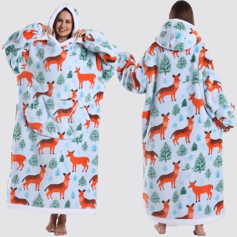 Blanket Hoodie Oversized Knee-Length Large Hood & Machine Washable