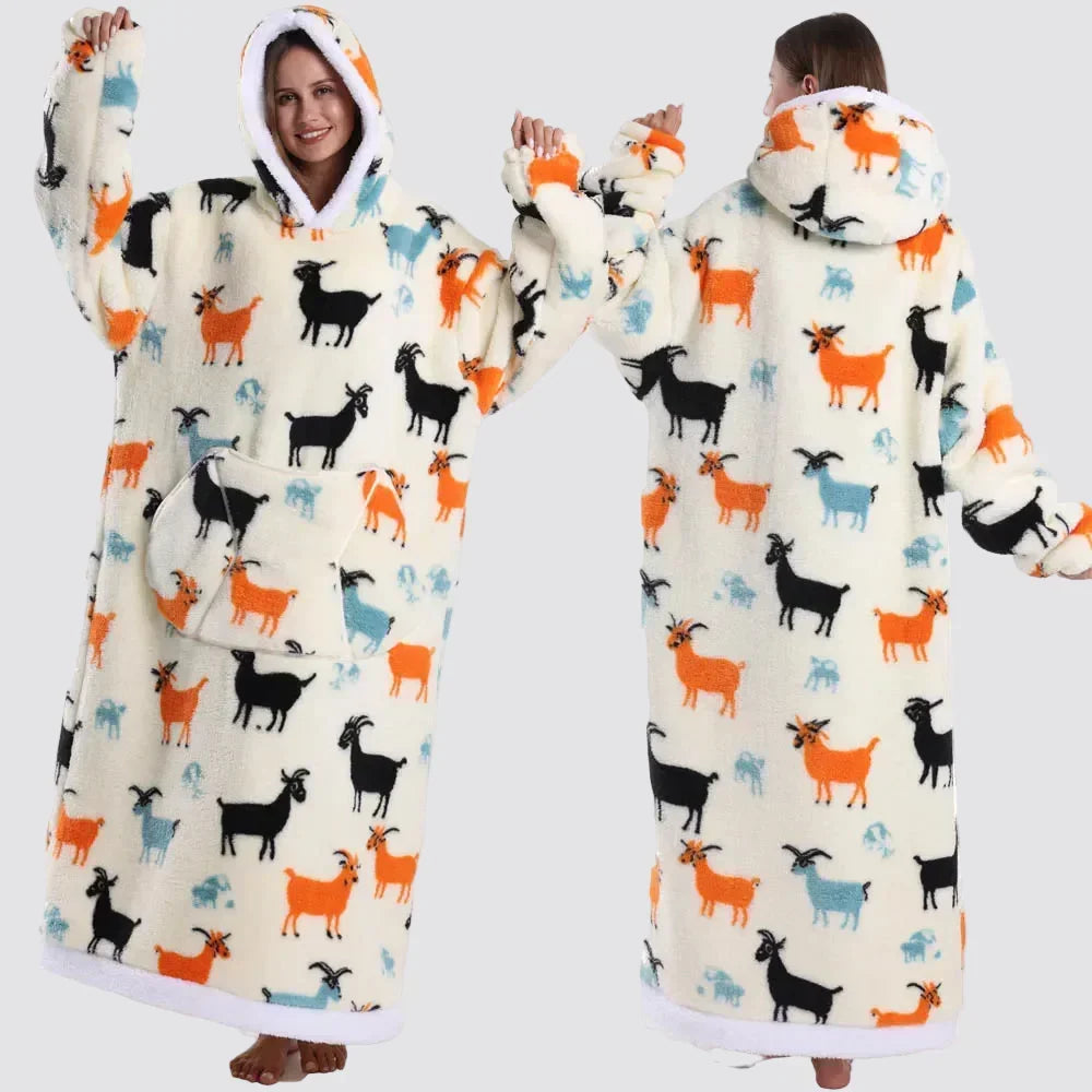 Blanket Hoodie Oversized Knee-Length Large Hood & Machine Washable