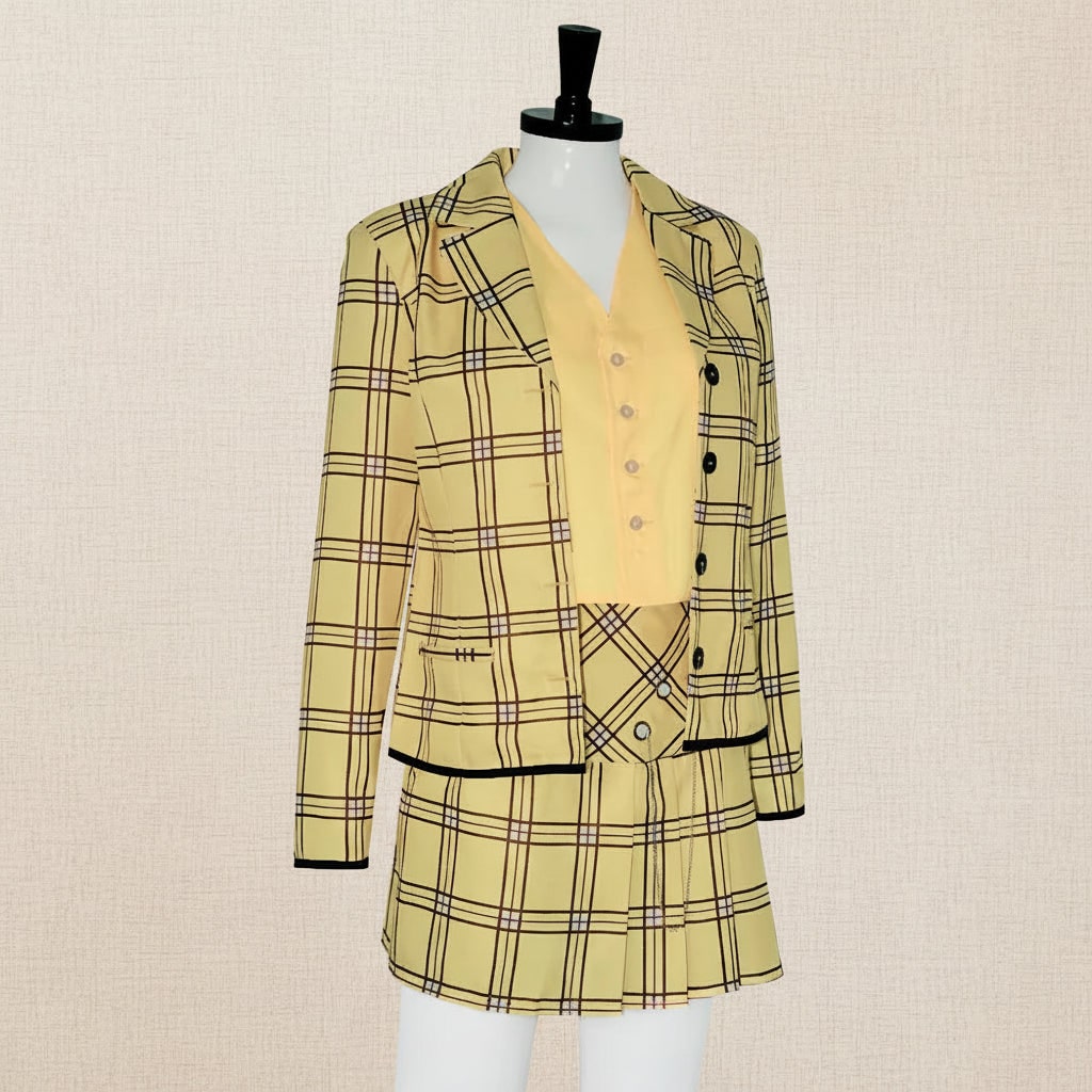 Blazer & Skirt Set Matching Plaid Two-Piece