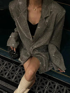 Blazer Sparkling Sequin Oversized Fit Soft Fabric