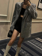 Blazer Sparkling Sequin Oversized Fit Soft Fabric
