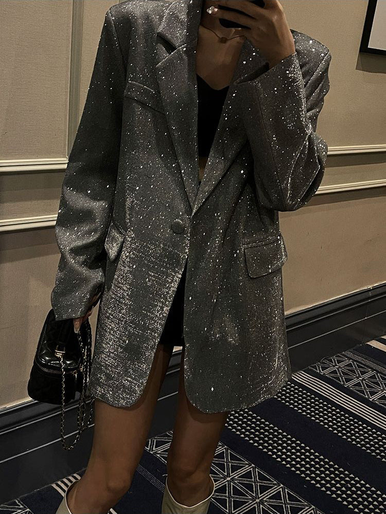 Blazer Sparkling Sequin Oversized Fit Soft Fabric
