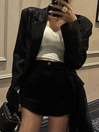 Blazer Sparkling Sequin Oversized Fit Soft Fabric