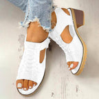 Block Heel Sandals Open Toe Faux Leather Back Zipper
