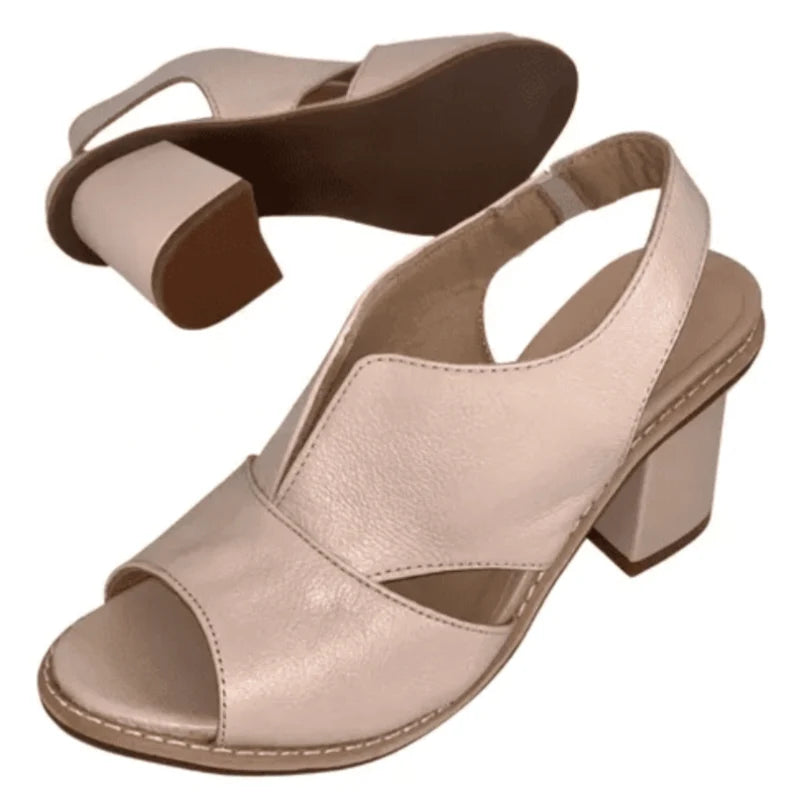 Block Heel Sandals Open Toe Padded Footbed