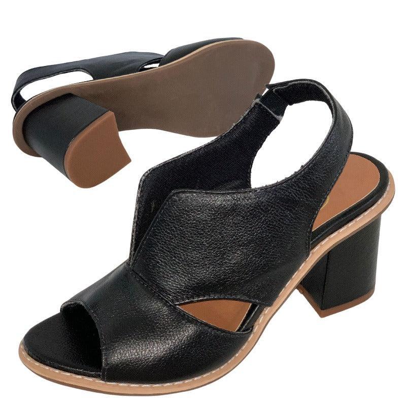 Block Heel Sandals Open Toe Padded Footbed
