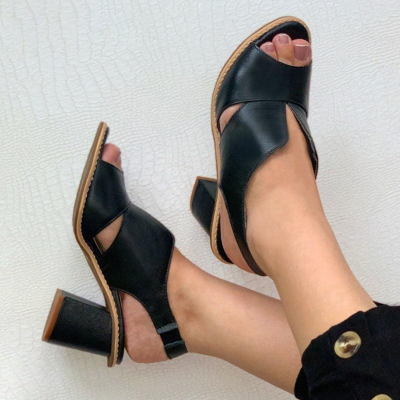 Block Heel Sandals Open Toe Padded Footbed