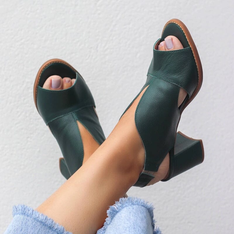 Block Heel Sandals Open Toe Padded Footbed