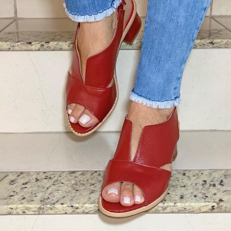 Block Heel Sandals Open Toe Padded Footbed