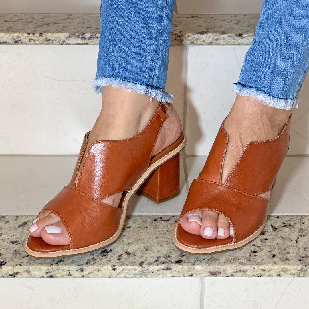 Block Heel Sandals Open Toe Padded Footbed
