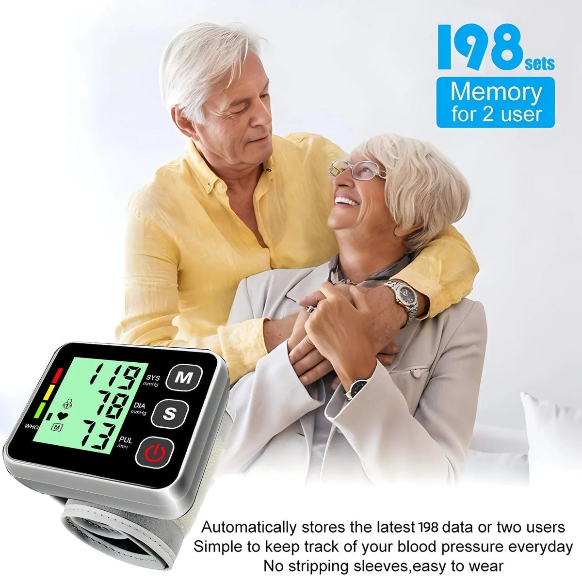Blood Pressure Monitor Automatic Wrist Cuff 60-Reading Memory